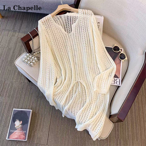 拉夏贝尔/La Chapelle夏季新款时尚气质镂空雕花宽松防晒长罩衫