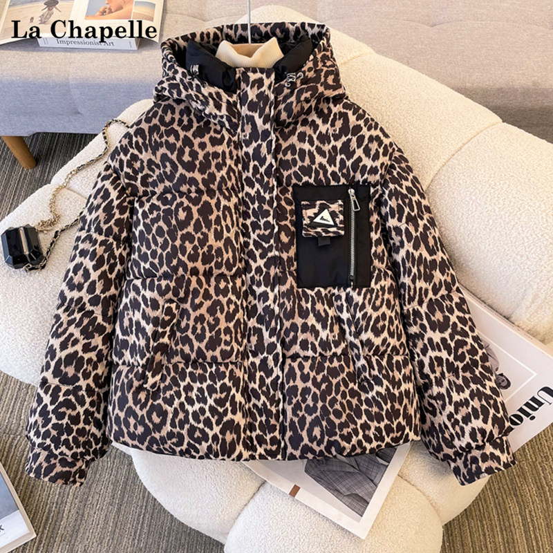 拉夏贝尔/La Chapelle2024年冬季豹纹设计口袋棉服短款保暖外套女,女装/女士精品,大码棉服,淘宝优惠券,粉丝福利购,淘宝优惠卷