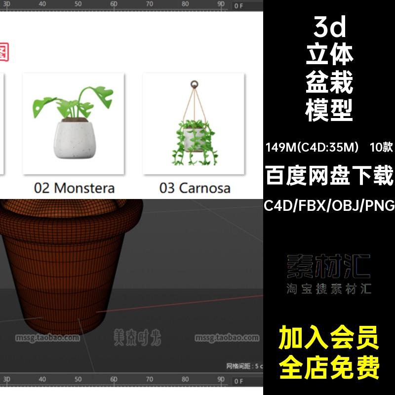 卡通植物花卉3d小花盆栽绿植装饰摆件C4D模型obj素材fbx png图片