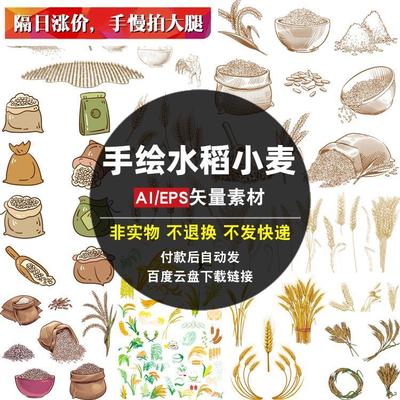 手绘水稻小麦AI矢量素材粮食大米麦穗五谷杂粮图片农作物平面海报