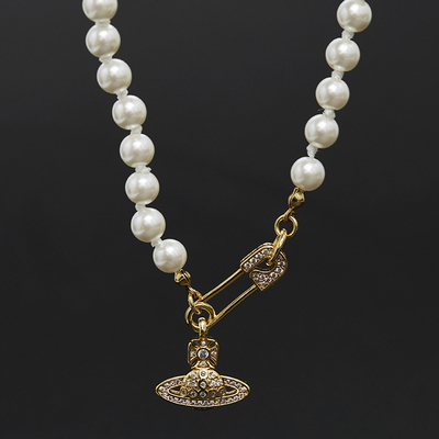 立体镶钻别针星球坠珍珠项链