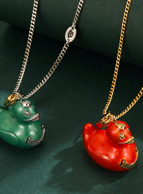 立体珐琅彩釉红绿小鸭子吊坠项链