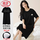 浪莎2025年新款带胸垫睡裙女夏季薄款纯棉睡衣短袖连衣裙免穿文胸
