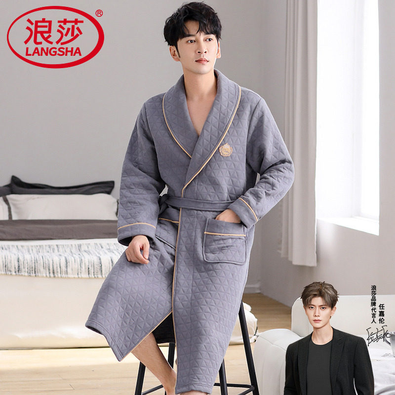 浪莎100%纯棉夹棉睡袍男士秋冬季薄款睡衣男空气棉长袖浴袍可外穿,女士内衣/男士内衣/家居服,睡袍/浴袍,淘宝优惠券,粉丝福利购,淘宝优惠卷