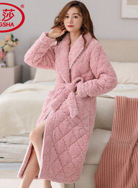 浪莎2025冬季新款睡衣女三层加厚加绒睡袍珊瑚绒法兰绒浴袍家居服