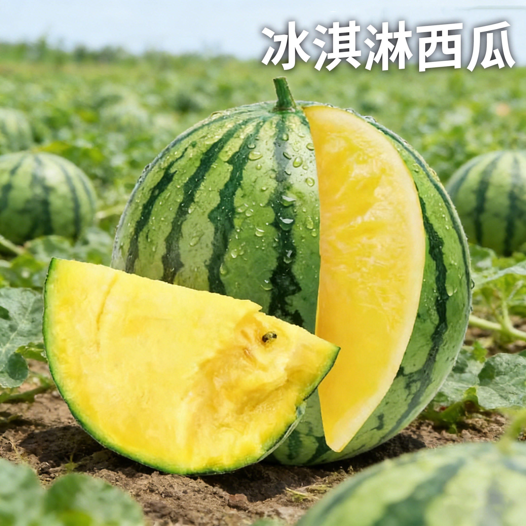 绿皮黄瓤冰淇淋西瓜种子种籽超甜薄皮黄心南方四季水果孑肉种植