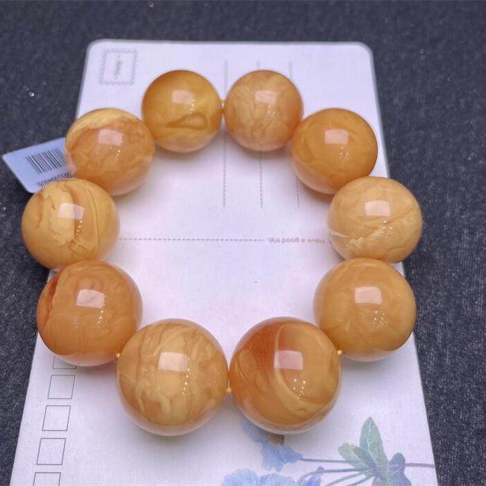 天然欧洲原矿回流老花蜜蜡手链手串26.5mm妖花纹无优化无烤色秀