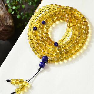 天然墨西哥蓝珀老型佛珠108粒手链手串女款项链10mm无烤色