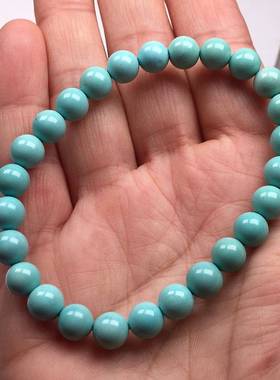 天然湖北原矿绿松石7mm圆珠手链 喇叭山高瓷果冻料重12.58克