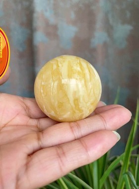 天然俄料原矿白花蜜蜡虎皮纹44mm圆球风水球摆件把玩重49.42克wl