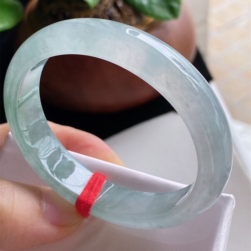 天然缅甸A货a货圈口51-52翡翠冰种正品原矿飘花糯种贵妃手镯即