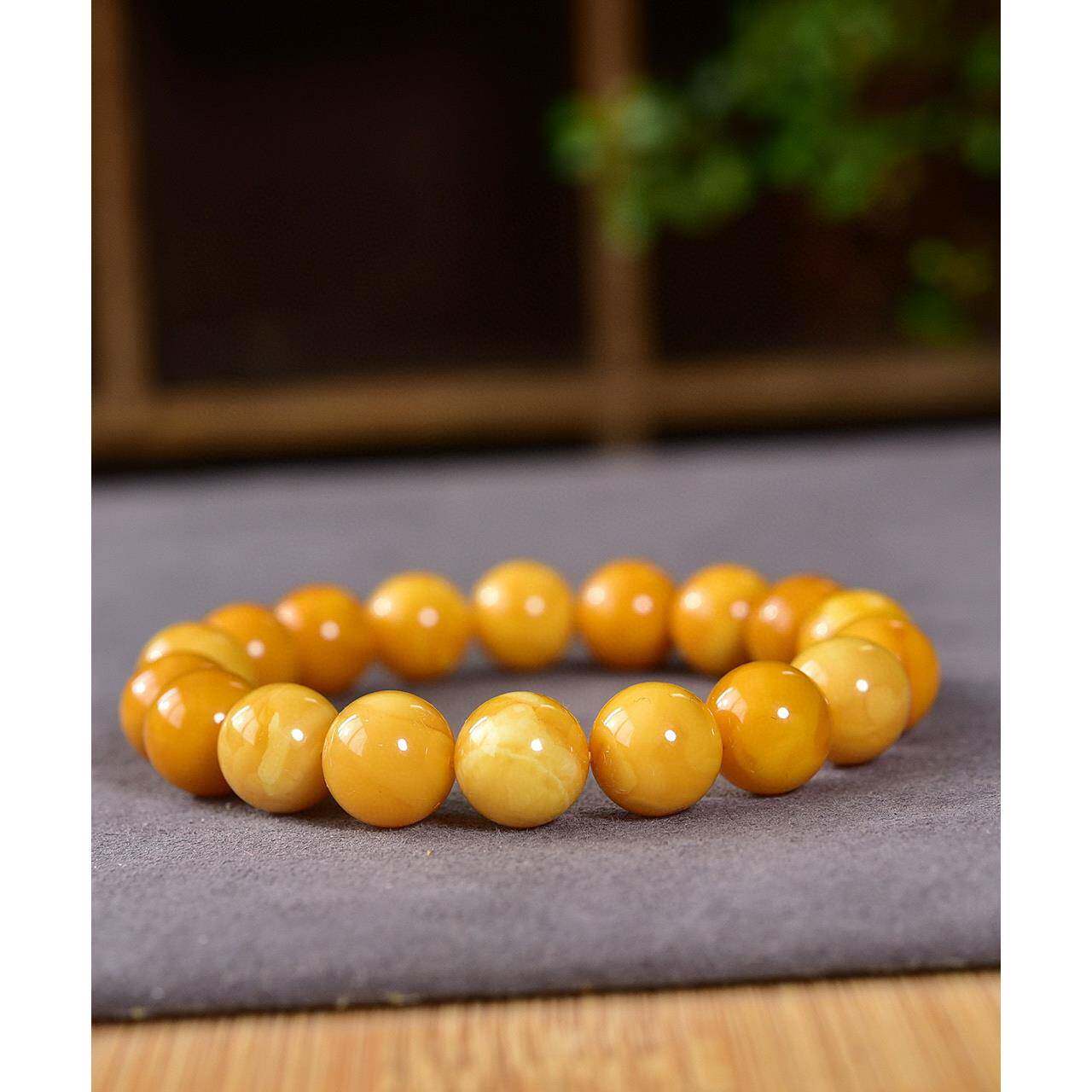 天然俄料老花蜜蜡10.6mm圆珠手链白花蜡氧化而成花纹妖娆12.1克dj