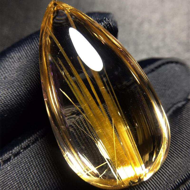 天然水晶金发晶巴西板钛晶猫眼水滴吊坠项链16.5g原矿顺发邮