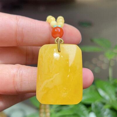 天然原矿俄料蜜蜡平安无事牌吊坠项链12.4克无优化无烤色琥珀贺