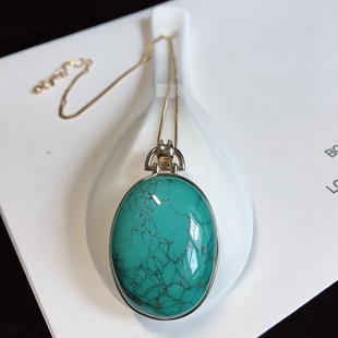 天然湖北原矿高瓷绿松石乌兰花蛋面吊坠项链18k金龟背纹无油