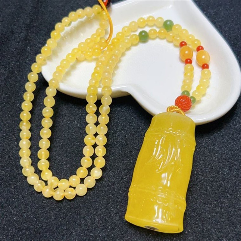 天然原矿俄料蜜蜡竹节吊坠项链无优化无烤色蜜蜡链琥珀鸡油黄