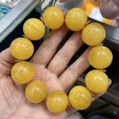 天然俄料原矿鸡油黄蜜蜡圆珠大颗手链手串22mm无优化无烤色琥珀速