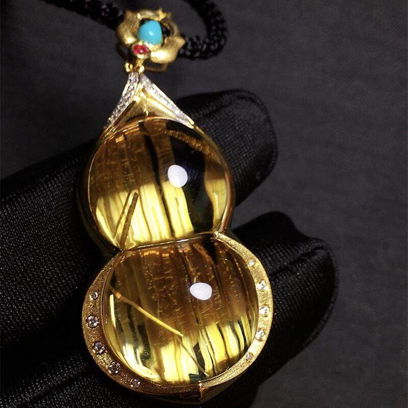 天然水晶巴西金发晶钛晶葫芦项链吊坠17全净体板钛猫眼原矿顺发贺