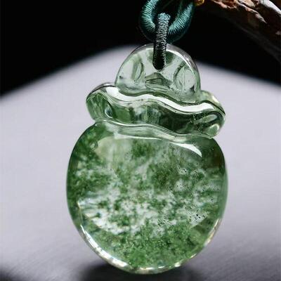 天然巴西水晶绿幽灵千层帘福袋吊坠项链全净体手工雕工23.5g即