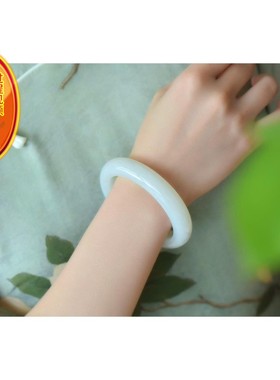 天然新疆和田玉羊脂玉58mm圈口手镯 重74.1克 玉质细腻 配证书bh