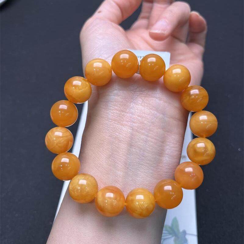 天然欧洲原矿回流老花蜜蜡手链手串13.5mm妖花纹无优化无烤色秀