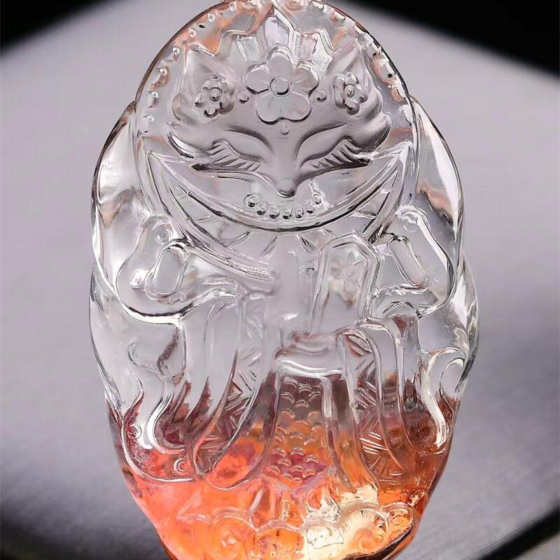 大号巴西天然红胶花牛血红俏色九尾狐狸吊坠项链手工雕工33.8g即