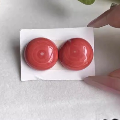 天然原色阿卡台湾莫莫momo一号色珊瑚粉红圆馒头面耳饰戒面18mm颂