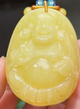 天然原矿俄料蜜蜡佛公吊坠女款项链46.9克收藏级无优化无烤色凯