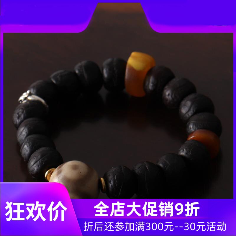 【原创孤品】藏传爆老凤眼菩提子手串 西藏天珠手链 老蜜蜡手串qb