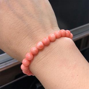 天然科西卡银镶嵌珊瑚手链 原色momo有机宝石阿卡粉色白粉粉红颂