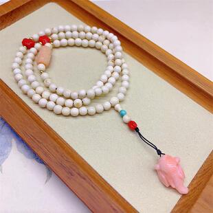 天然红珊瑚莫莫猛犸象牙手链手串原色momo有机宝石阿卡白粉颂