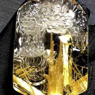 天然水晶金发晶巴西板钛晶猫眼龙牌吊坠项链65克原矿顺发邮