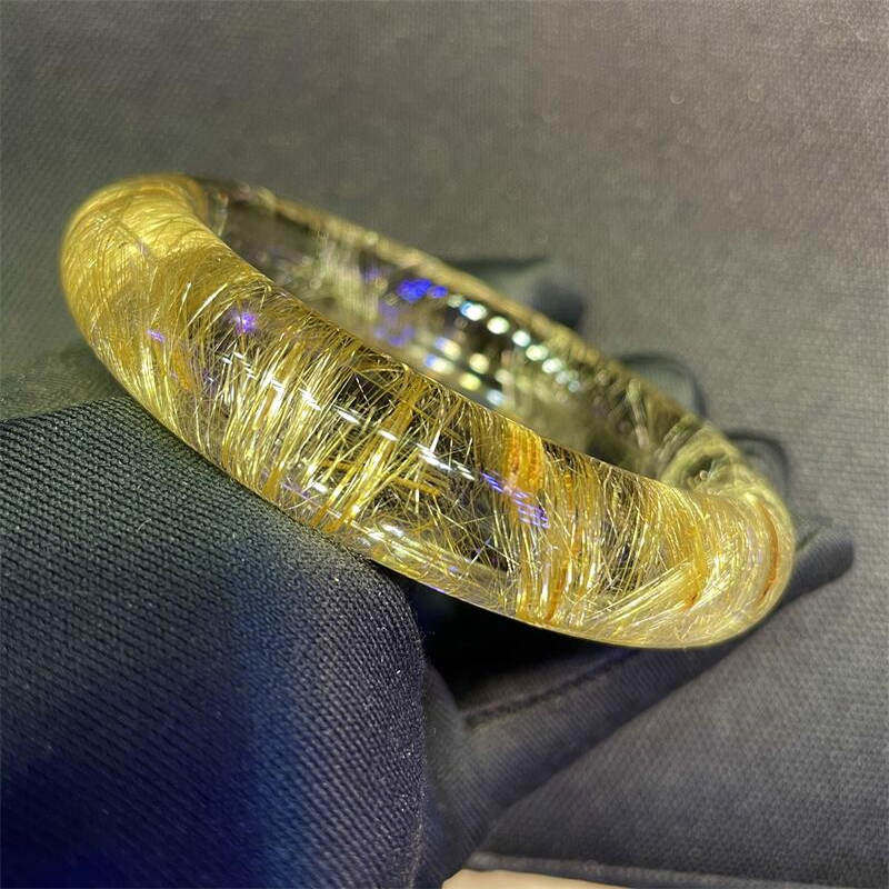 天然钛晶发晶手镯内径57.5mm巴西金发晶板钛水晶猫眼原矿顺发邮