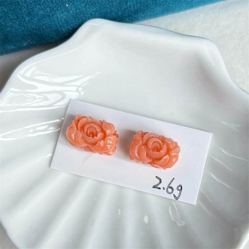 天然台湾莫莫珊瑚牡丹花可镶嵌耳钉2.6g原色momo宝石阿卡粉红