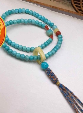 天然湖北原矿绿松石5mm双圈老型珠手链 高瓷果冻料瓷釉级15.81克