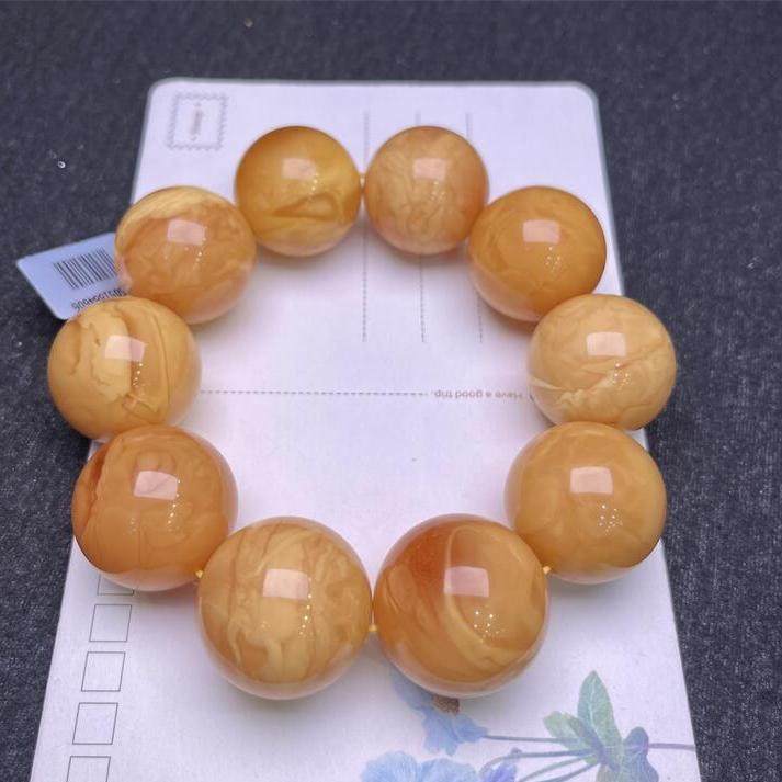 天然欧洲原矿回流老花蜜蜡手链手串26.5mm妖花纹无优化无烤色秀