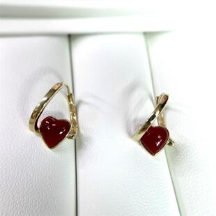 天然日本阿卡珊瑚18k金耳夹耳扣有机宝石阿卡沙丁赤血红科西嘉速