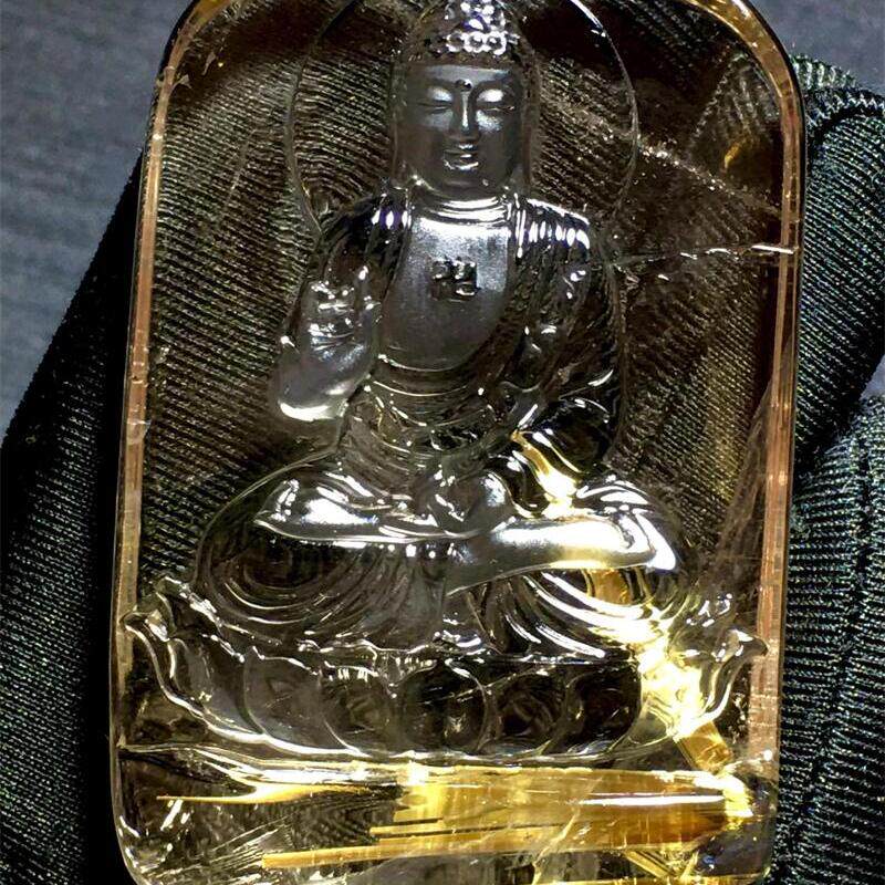 天然水晶金发晶巴西板钛晶猫眼大日如来佛祖吊坠项链100.2克邮