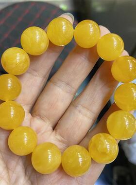 天然俄料原矿胶皮料蜜蜡圆珠手链手串14mm+无优化无烤色琥珀速