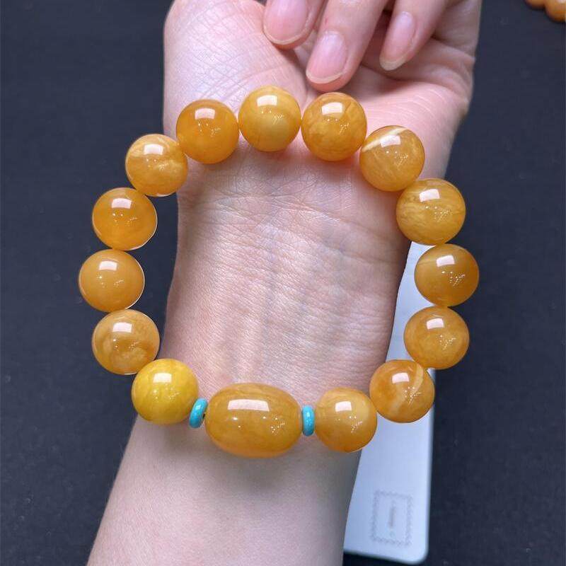 天然俄料原矿老花蜜蜡路路通手链手串13.5mm妖花纹无优化无烤色秀