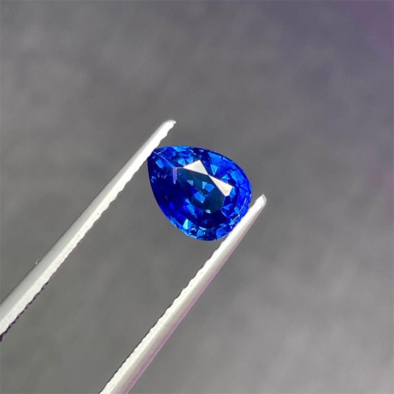 天然蓝宝石水滴形IGS证书透火彩满1.57克拉镶嵌裸石耳钉耳坠悠