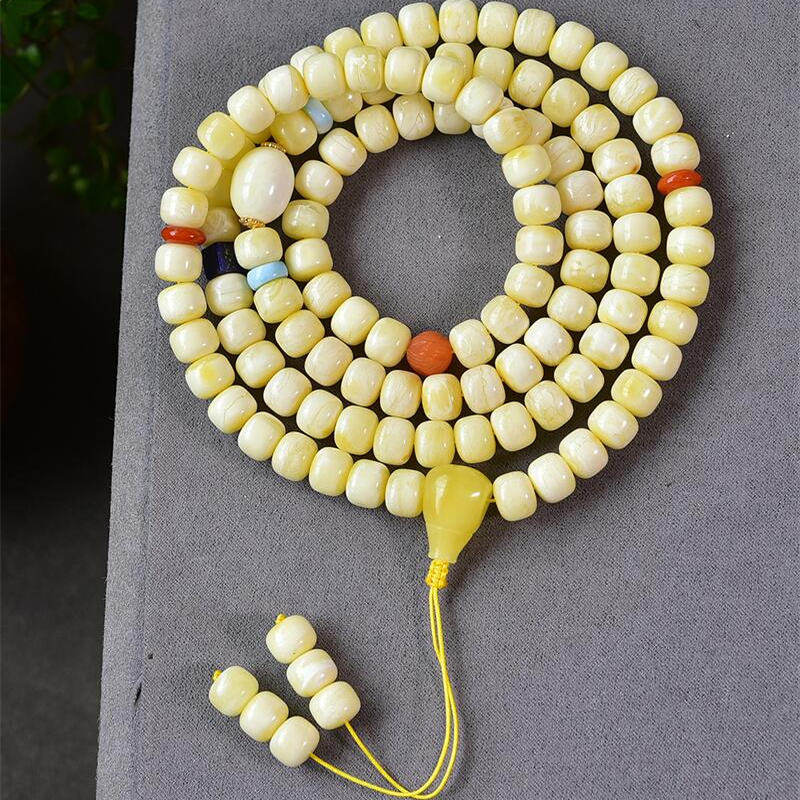 天然俄料原矿蜜蜡满蜜白蜡老型108佛珠手串女款项链8.8mm无优化