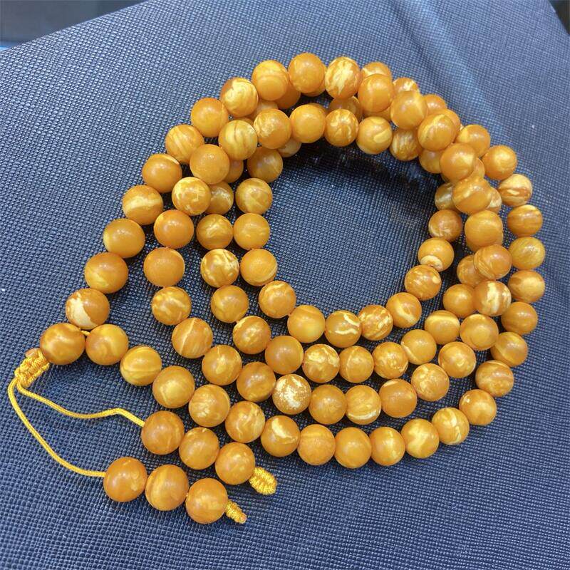 天然欧洲原矿回流老蜡108颗蜜蜡手链手串8mm+无优化无烤色琥珀