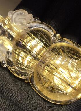 天然水晶巴西原矿板钛晶顺发猫眼葫芦兽吊坠项链手把件79.3克夸