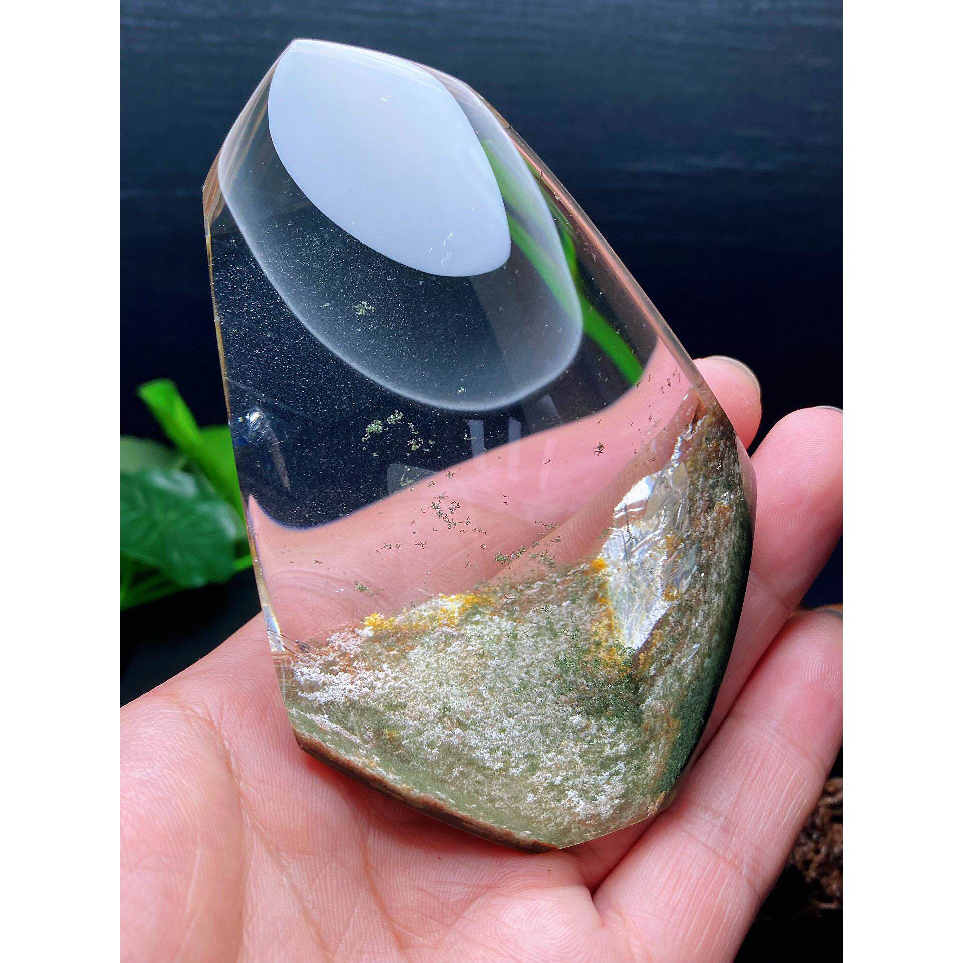 天然水晶彩幽灵景石摆件 晶体通透 尺寸108 68 42mm 净重363克yl0