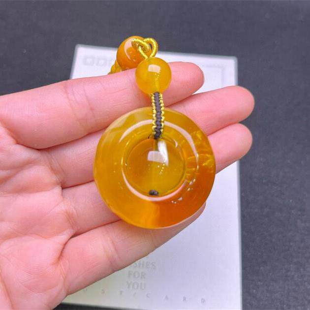 天然俄料原矿蜜蜡同心扣母子扣女款项链吊坠15.9克无优化无烤色