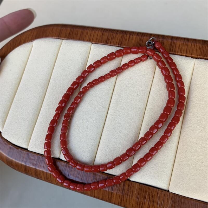 天然赤血红珊瑚4mm项链吊坠原色有机宝石阿卡沙丁深海红科西嘉颂