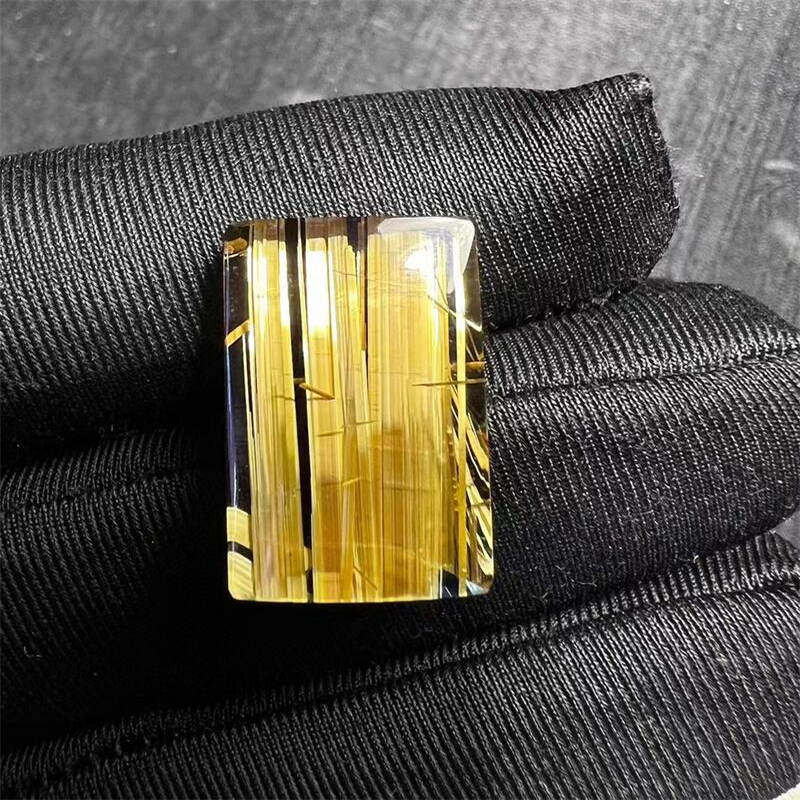 天然水晶金发晶巴西板钛晶猫眼方戒面锁骨链吊坠项链4.1g原矿邮