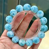 天然水晶海纹石手链手串15mm海水蓝龟纹玉化拉利玛多米尼无优化速