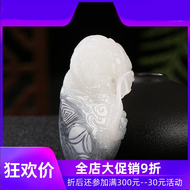 新疆和田玉青花籽料龙吊坠生肖龙把玩件龙行天下手把件玉石mzr